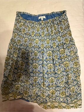 Max Studio Blue Floral Midi Skirt with Green Accents